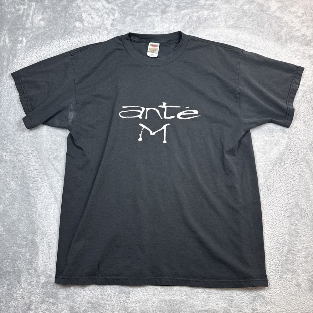 Vintage Ante M Promo Shirt Men XL Black Obscure Website Faded Cracked 90s Y2K